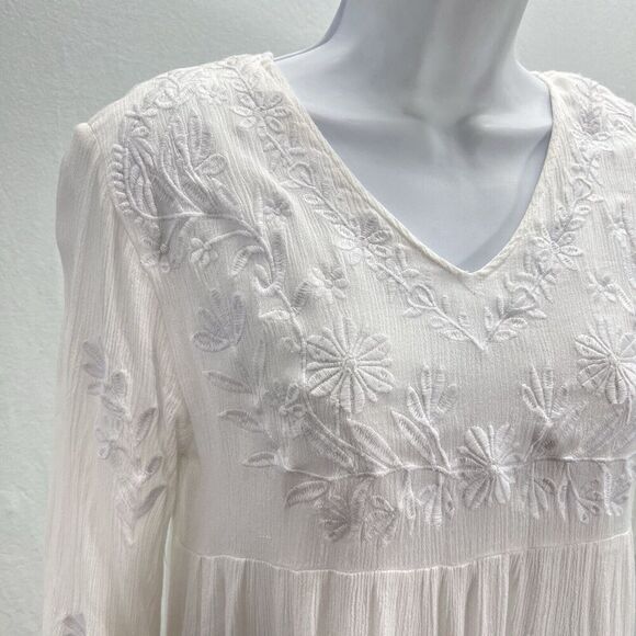 J. Marie Babydoll Dress XS White Fully Embroidered Tiered Lined NEW - Picture 2 of 13